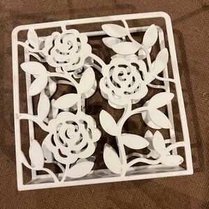 White Floral Napkin Holder